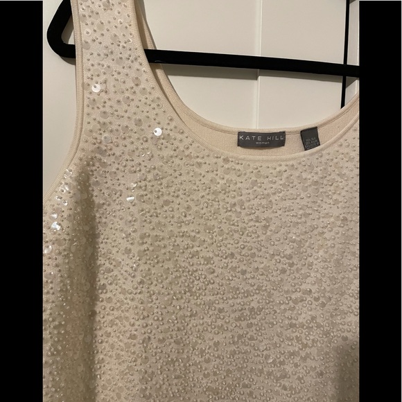 NWT Kate Hill beaded front silk tank top Ecru size 3X - Picture 4 of 9